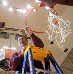A One Shining Moment -- Bill Powers getting a piece of the net when Midwestern State won the 2012 Division II South Central Regional.